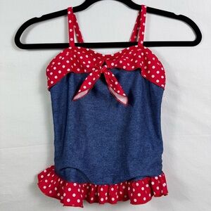 Frankie & Daisy Swimsuit Top Girls Red Blue White Polka Dots no size